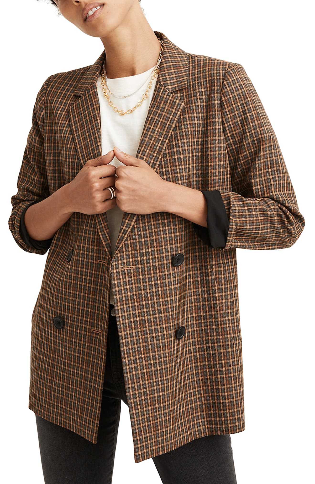 MADEWELL Caldwell Plaid Double Breasted Blazer, Main, color, GROVE HOUNDSTOOTH